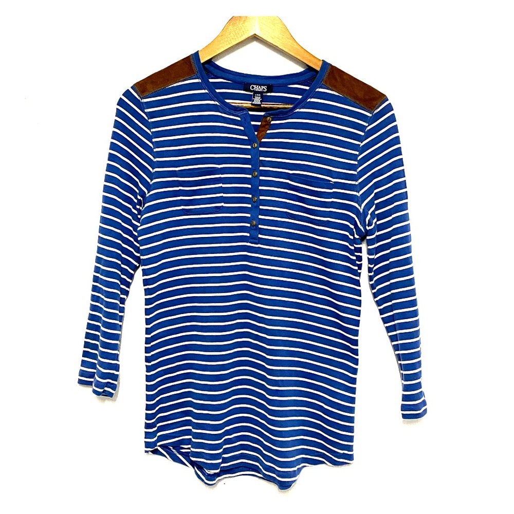 Women's Chaps Blue Striped 3/4 Sleeve Top Sz L